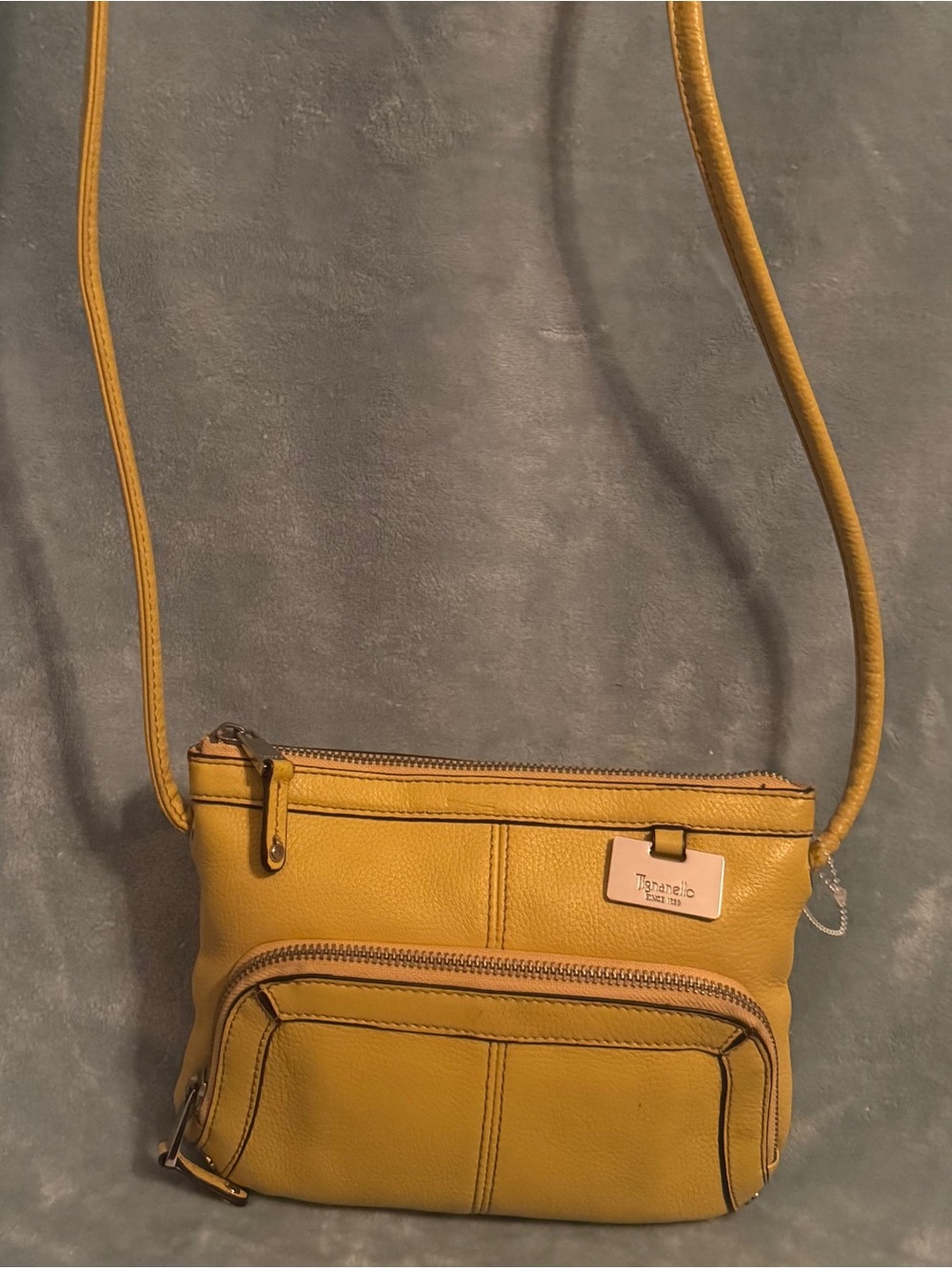 Tignanello Mustard Leather Crossbody Bag